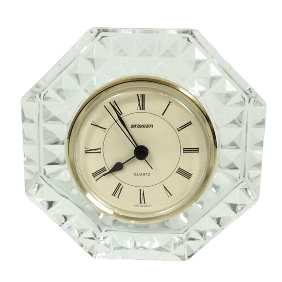 Staiger Crystal Quartz Desk Clock Octagonal Roman Numerals West Germany - Picture 1 of 8